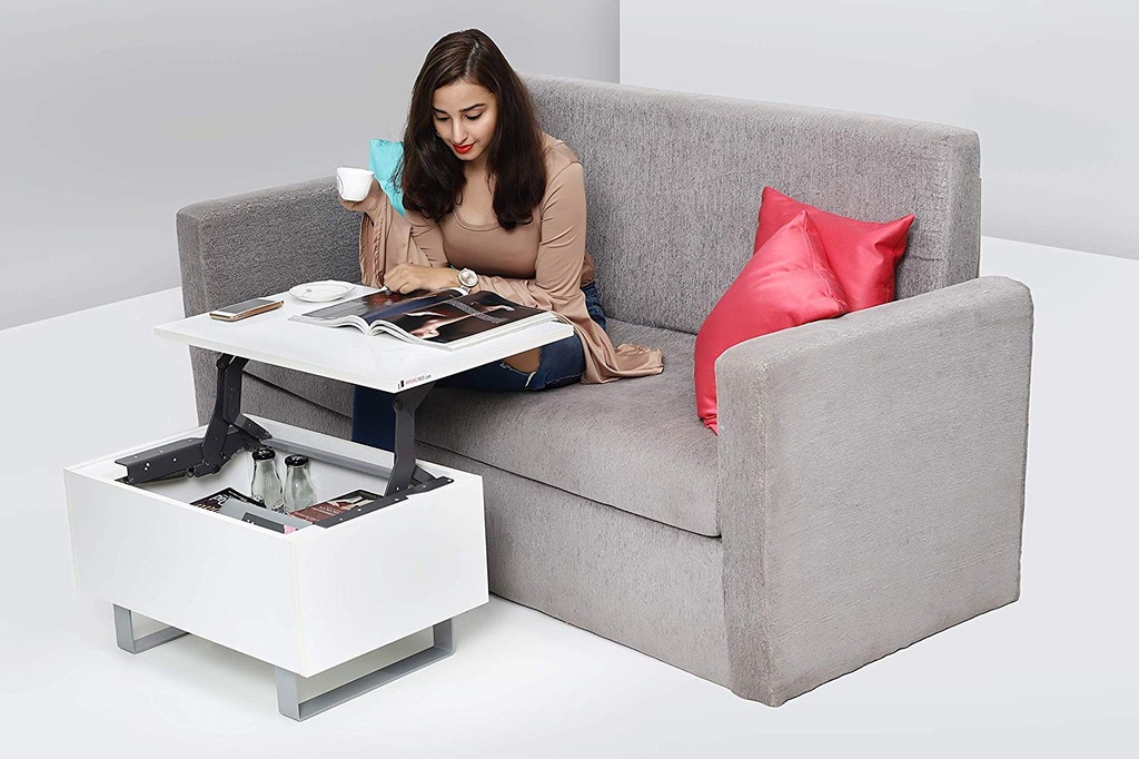 INVISIBLE BED New York Coffee Table -Multipurpose Table for Compact Spaces Wool (White)