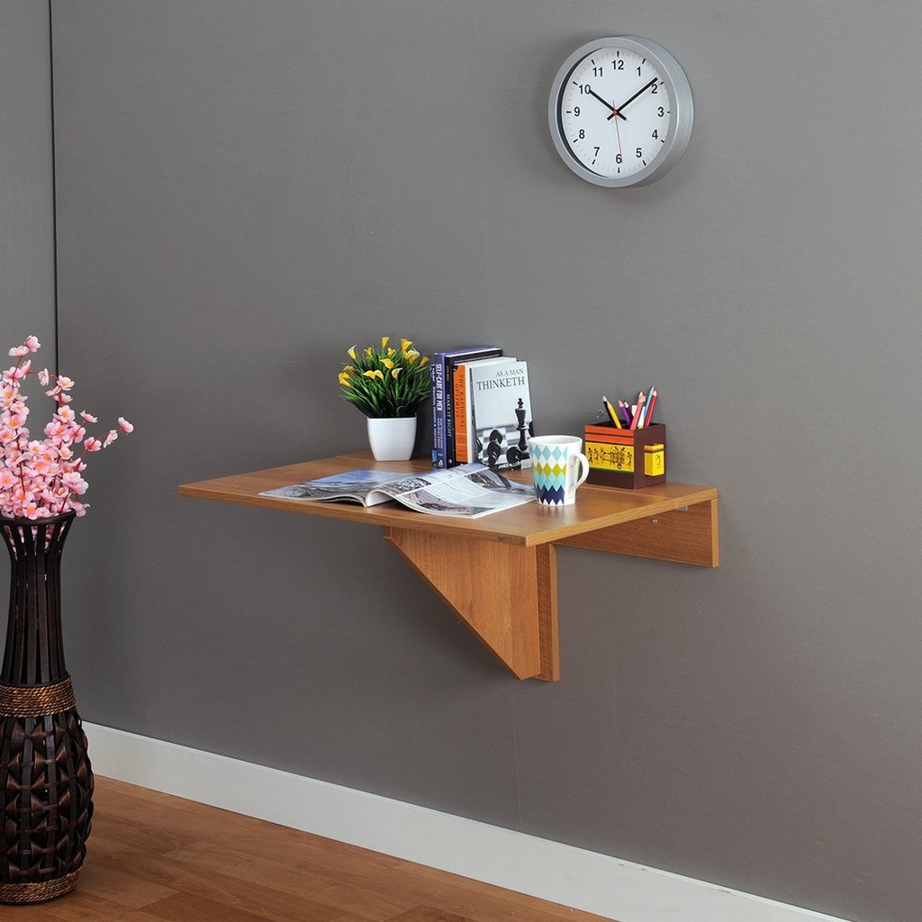 Wall Mounted iDesk with Ledge With Study Lamp - Desert Walnut