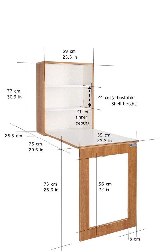 INVISIBLE BED Plywood Folding Multipurpose Study Table with Shelf (Dessert Walnut - 77cm x 59cm)