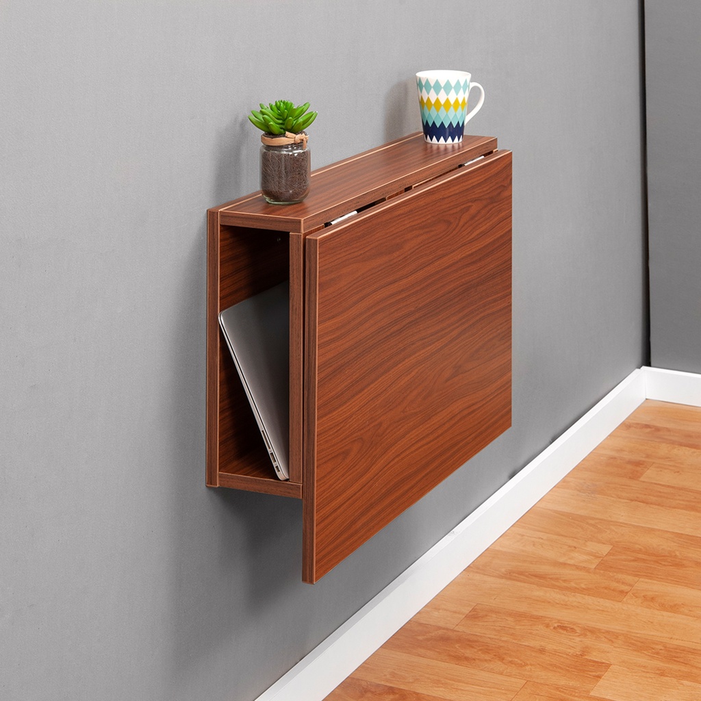 Wall Mounted iDesk with Ledge &amp; Storage - Glossy White