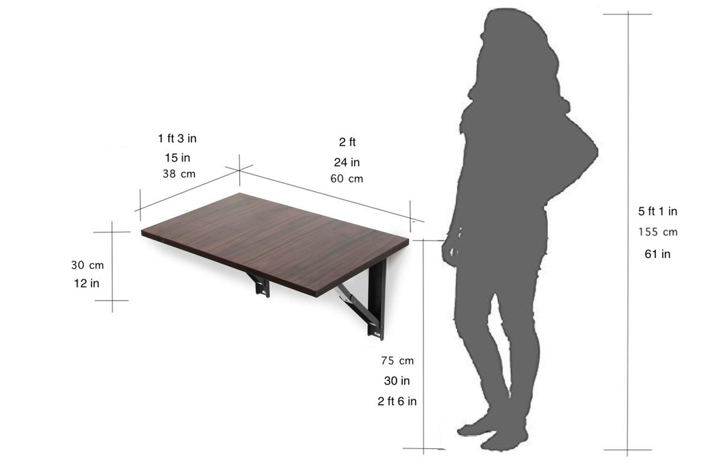 INVISIBLE BED Wall Mounted Foldable Laptop Study Computer Desk for Office/Home -Ideal for Students, Working professionals (Dark Walnut - 60cm x 38cm)