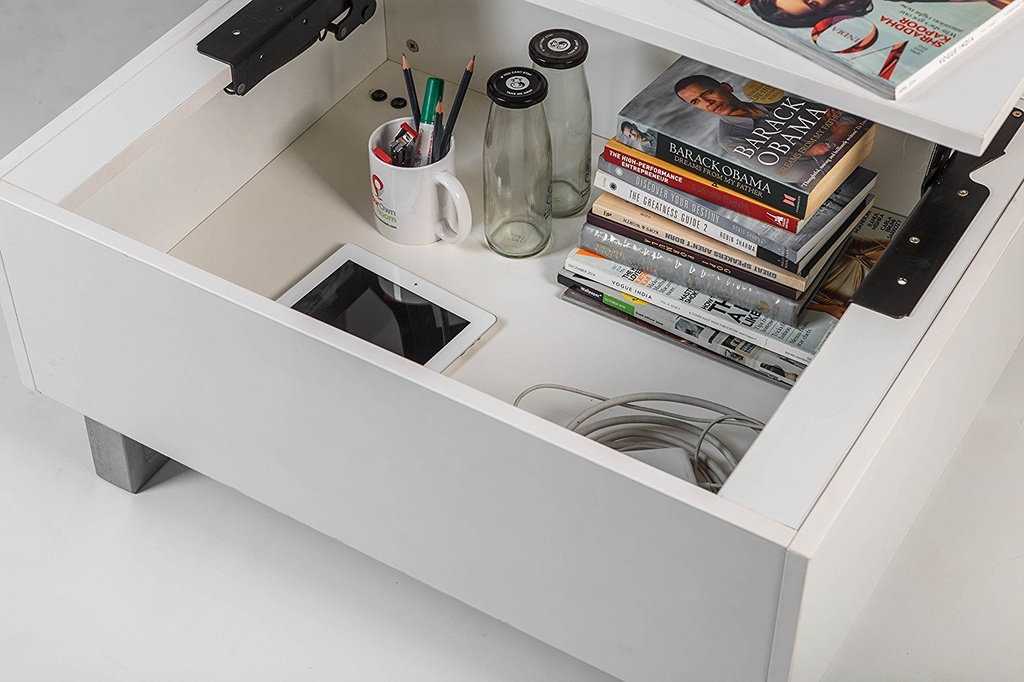 Invisible Bed Coffee Table With Storage And Lift Up Tabletop(Wool White)