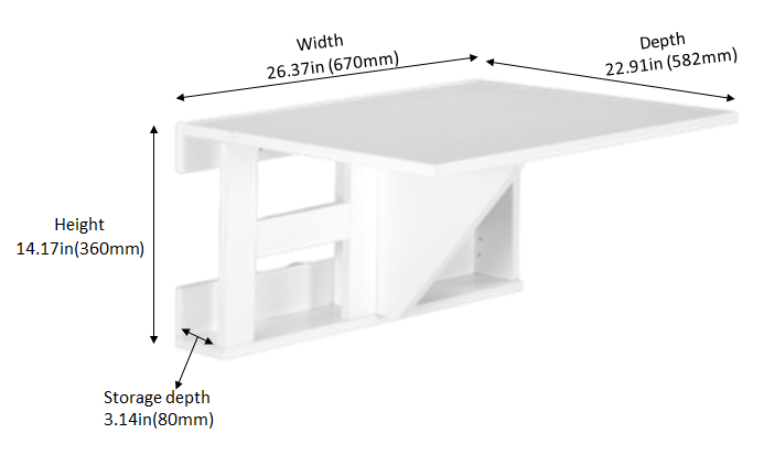 Wall Mounted iDesk with Ledge &amp; Storage - Glossy White