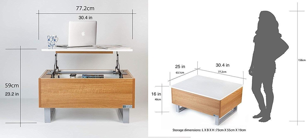 INVISIBLE BED High Grade MDF Coffee Table with Storage and Lift up Tabletop (Dessert Walnut)