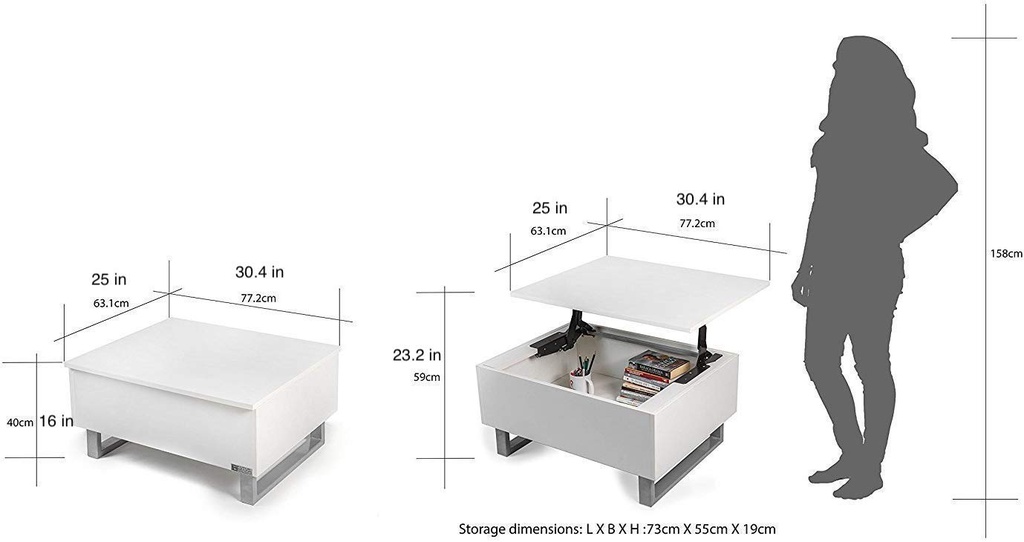 Invisible Bed Coffee Table With Storage And Lift Up Tabletop(Wool White)