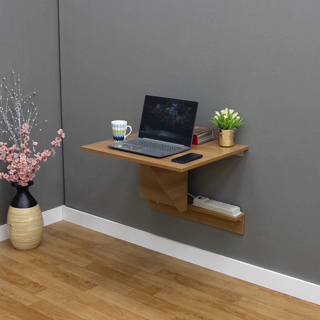 Wall Mounted iDesk with Ledge &amp; Storage - Canadian Walnut