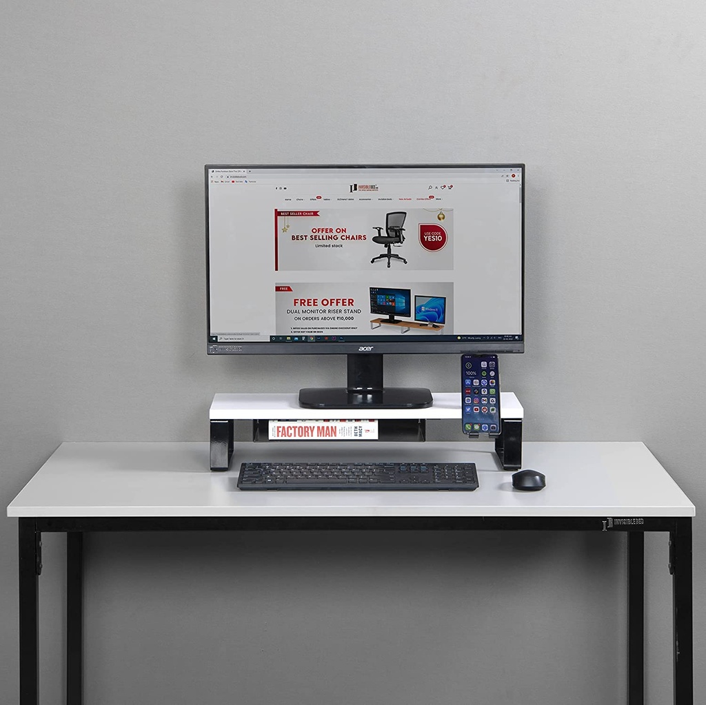 Monitor Riser Stand with Phone Holder &amp; Book Shelf