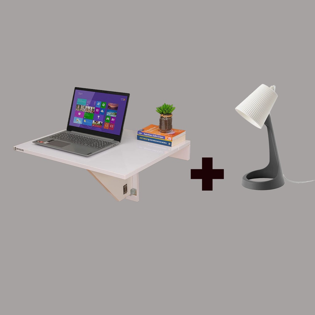 Wall Mounted iDesk with Ledge With Study Lamp - Glossy White