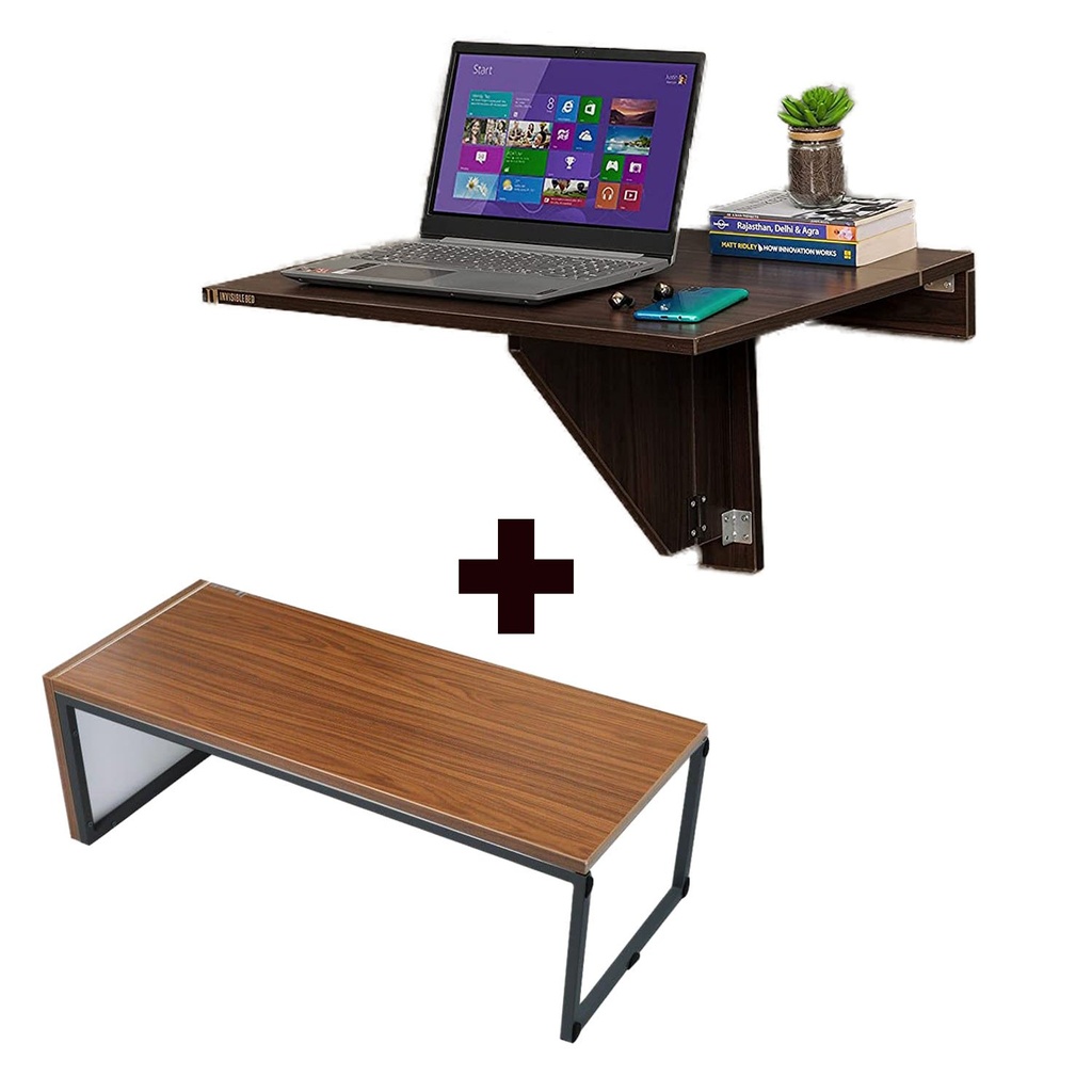 Wall Mounted iDesk with Ledge + Lapdesk - Rich Walnut