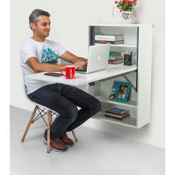 [Wall-Mounted-Slideup-Table-WW] Rigel Wall-Mounted Slideup Table with Storage - Wool White(IB28-1)