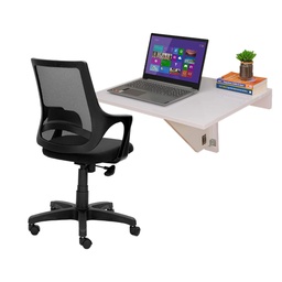 [IB77-4-GW] Wall Mounted iDesk with Ledge &amp; Mesh Back Office Chair - Glossy White